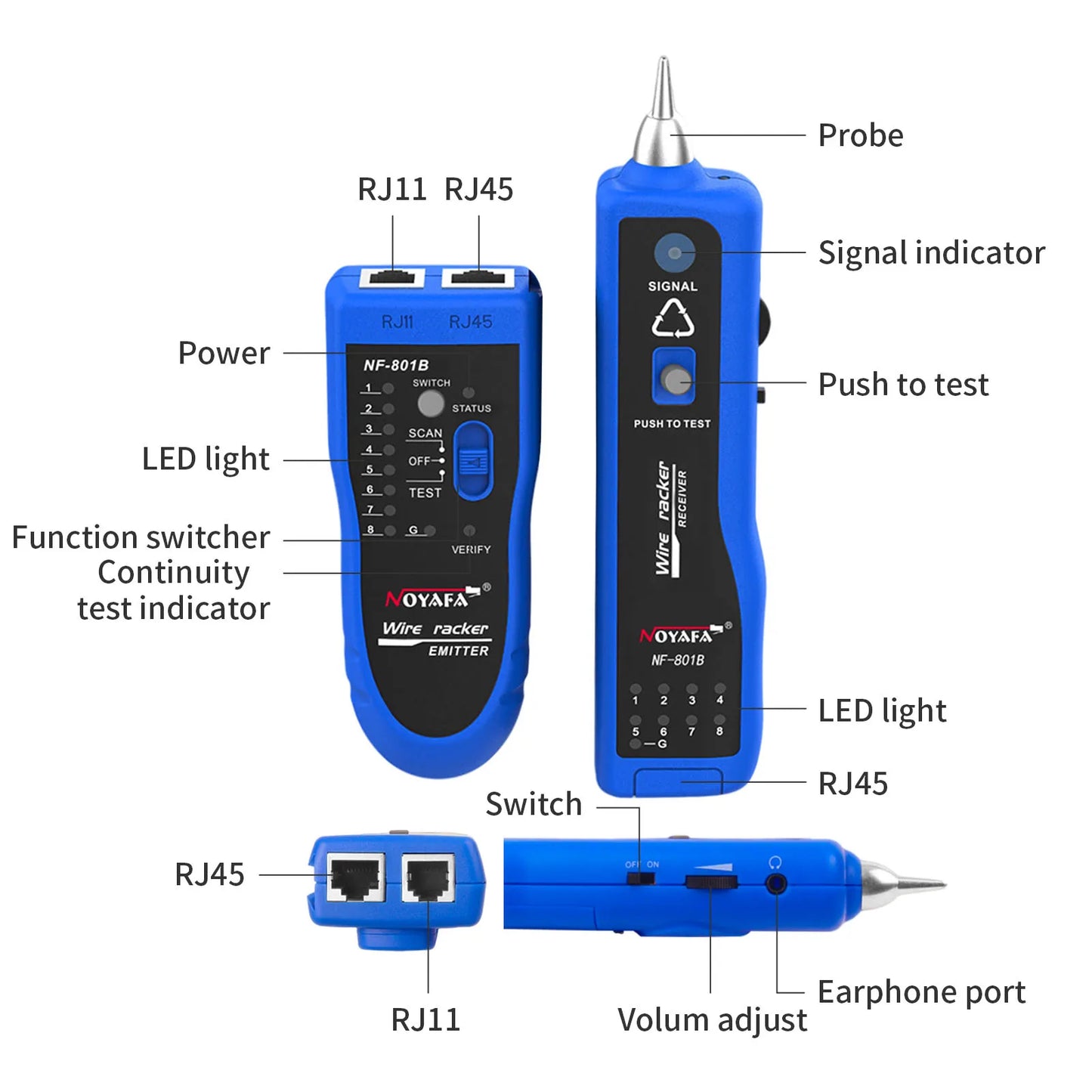 Kabel-Tracker, RJ45-Verkabelungstester, Traqueur de câble, Testeur de câblage RJ45