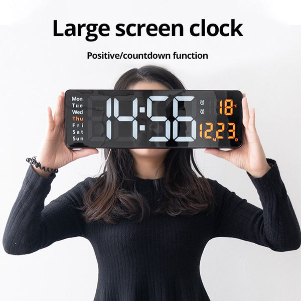 13/16 Inches Large LED Digital Wall Clock Wall Mounted Remote Control Temperature Date Week Display Timer Dual Alarm Clock