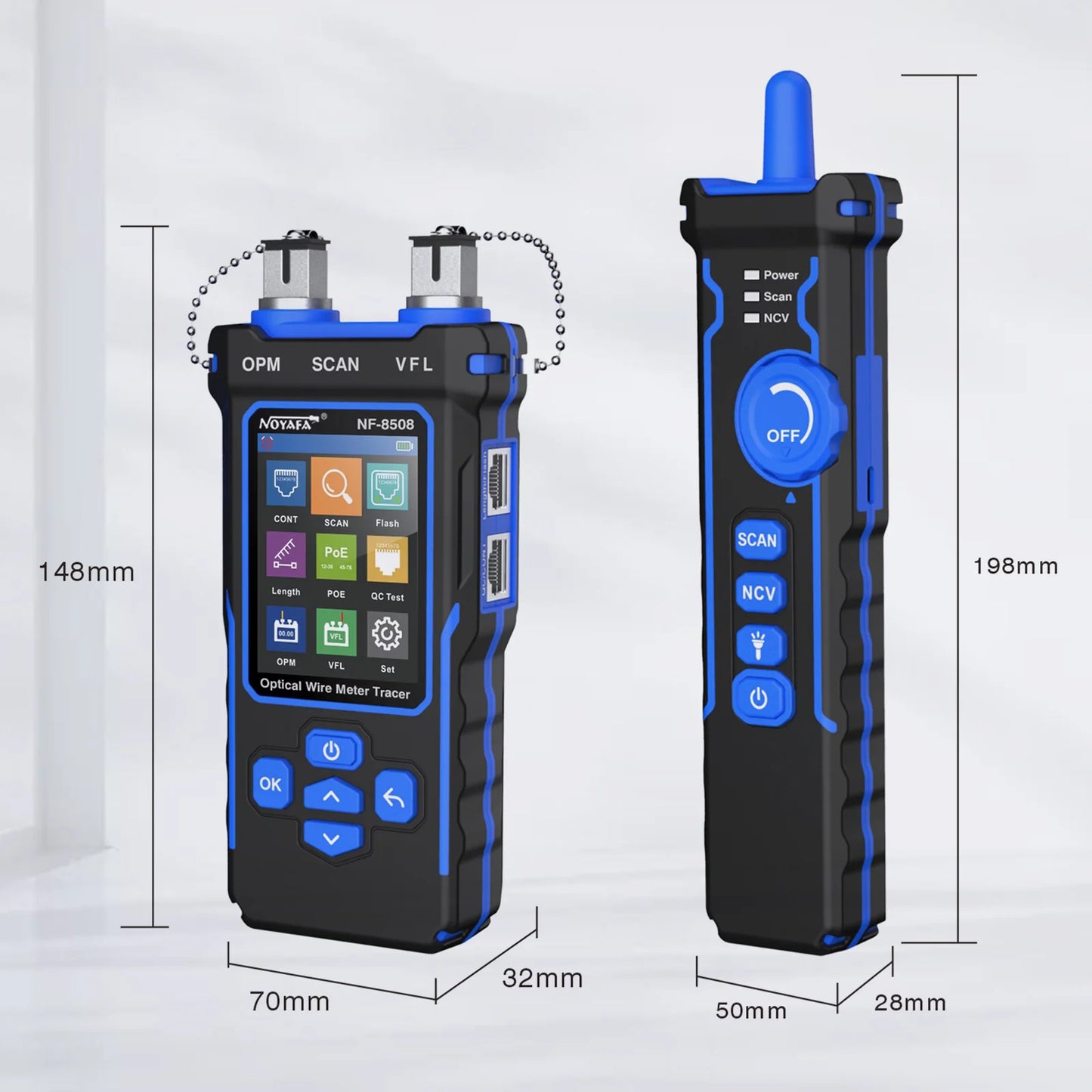 Tester: Network, Optical, Tracer, LCD, Rechargeable, PoE Checker.