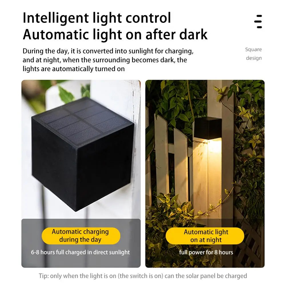 LED-Solarleuchte für den Außenbereich, Garten, quadratische Wandleuchte mit Sonnenlichtsensor, IP65 wasserdicht, für Hof, Garten, Balkon, Zaun und Dekoration