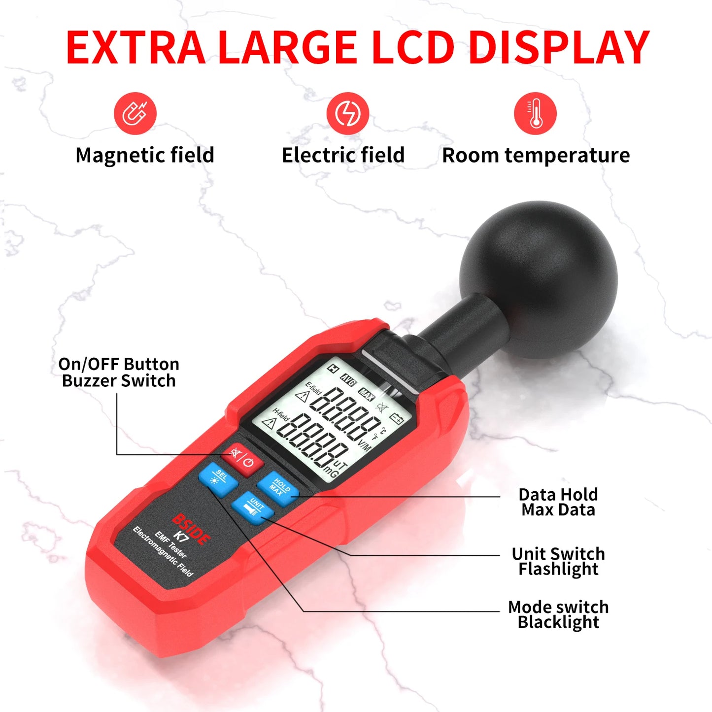 EMF Meter Professional Electromagnetic Field Radiation Detector Handheld Radiator Electric Magnetic Dosimeter Geiger Test