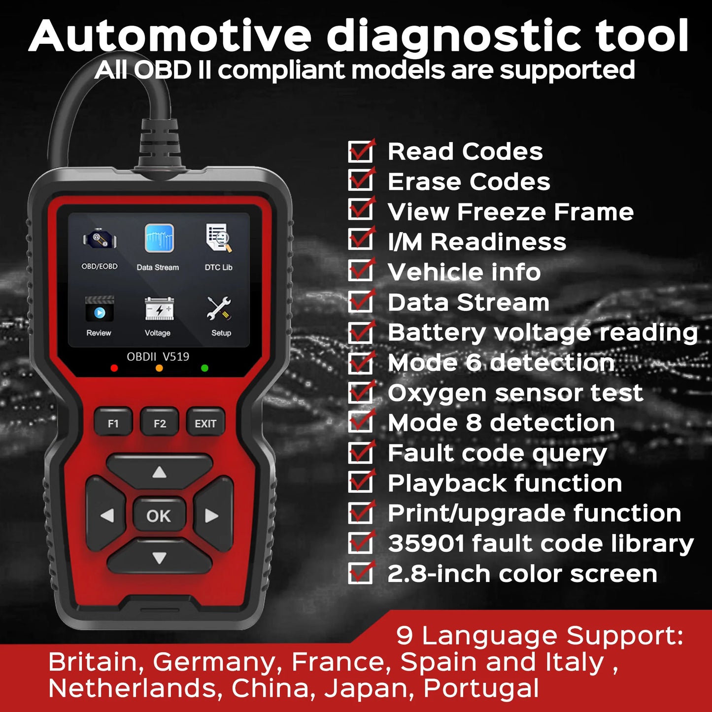 OBD2 Scanner Echtzeitdaten Professionelles OBDII-Diagnosewerkzeug zur Fehlersuche für Mechaniker zur Überprüfung der Motorkontrollleuchte