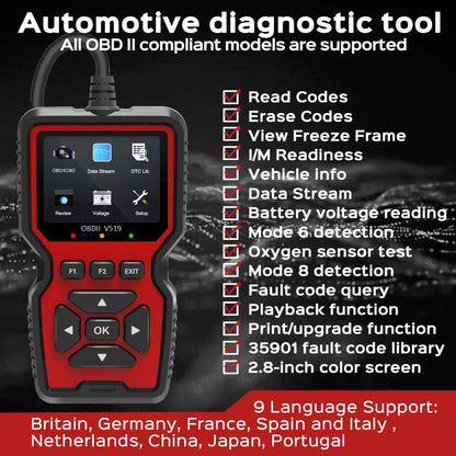 OBD2 Scanner Echtzeitdaten Professionelles OBDII-Diagnosewerkzeug zur Fehlersuche für Mechaniker zur Überprüfung der Motorkontrollleuchte