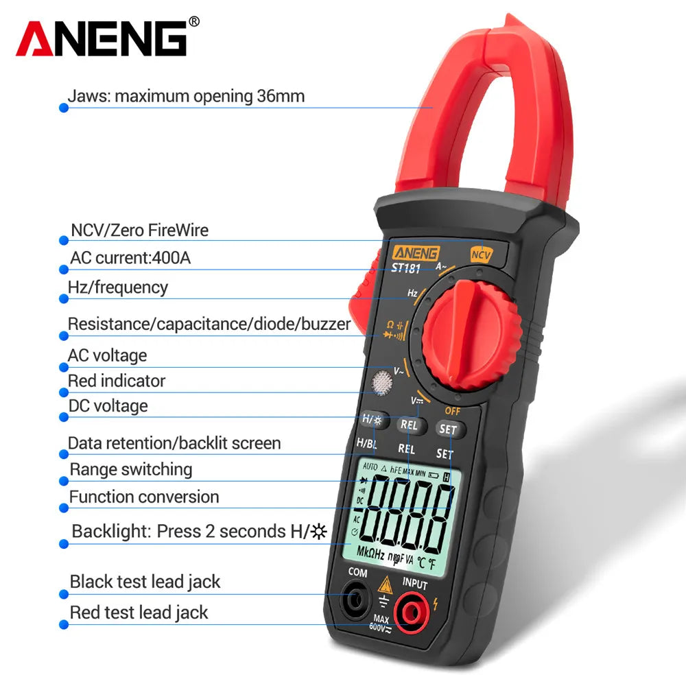 Digital Clamp Meter DC/AC Current 4000 Counts Multimeter Ammeter Voltage Tester Car Amp Hz Capacitance NCV Ohm Test