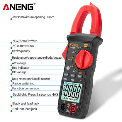 Digital Clamp Meter DC/AC Current 4000 Counts Multimeter Ammeter Voltage Tester Car Amp Hz Capacitance NCV Ohm Test