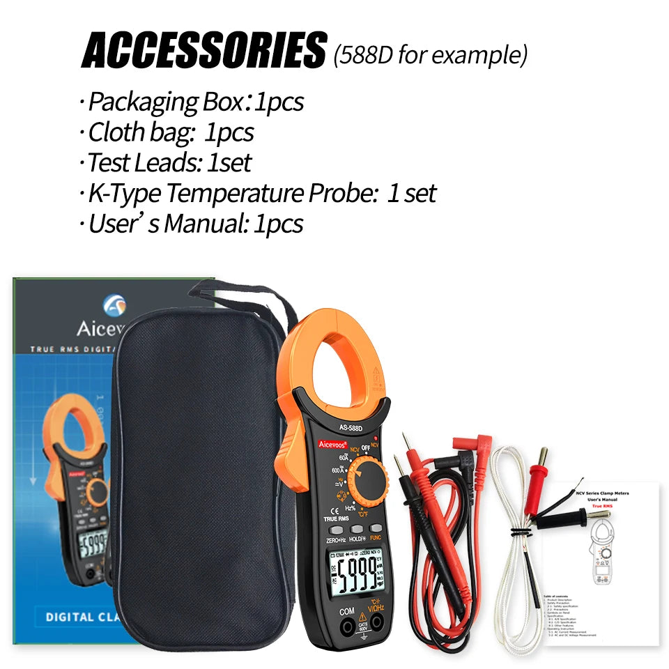 Digital Clamp Meter AC DC Auto Rang 600A Current Clamp True RMS Multimeter Ammeter Voltage Tester Ohm Capacitance NCV