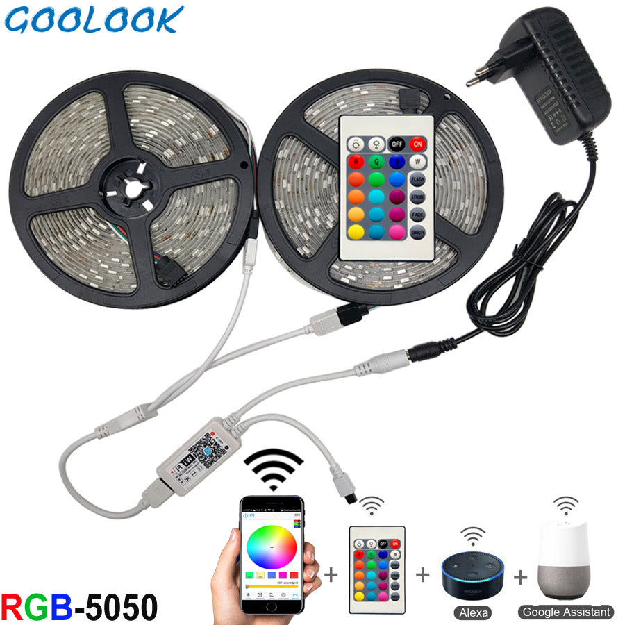 5m 10m 15m WiFi LED Strip Light RGB Waterproof SMD 5050 2835 DC12V rgb String Diode Flexible Ribbon WiFi Contoller+Adapter plug